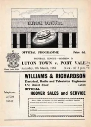 Programme: Luton Town FC vs Port Vale (9th Mar 1968)
