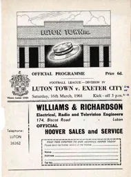 Programme: Luton Town FC vs Exeter City (16th Mar 1968)