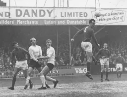 Keith Allen and Ian Buxton watch as the ball is headed clear