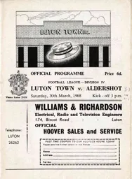 Programme: Luton Town FC vs Aldershot (30th Mar 1968)