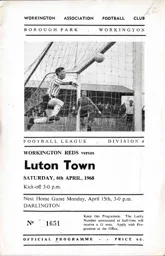 Programme: Workington vs Luton Town FC (6th Apr 1968)