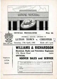 Programme: Luton Town FC vs Chester (13th Apr 1968)