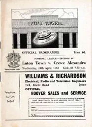 Programme: Luton Town FC vs Crewe Alexandra (24th Apr 1968)