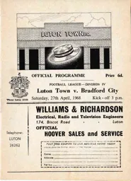 Programme: Luton Town FC vs Bradford City (27th Apr 1968)