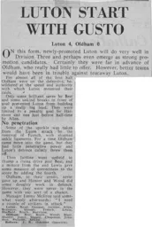 Match Report: Luton Town FC vs Oldham Athletic (10th Aug 1968)