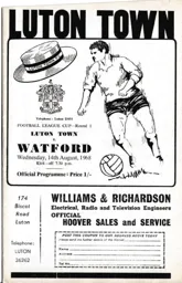 Programme: Luton Town FC vs Watford (14th Aug 1968)