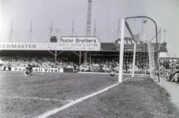 Bruce Rioch`s thunderbolt effort beats the despairing dive of Alan Hill for the town`s first goal