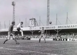 Brian Lewis directs a free header towards the goal