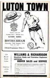 Programme: Luton Town FC vs Rotherham United (24th Aug 1968)
