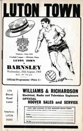 Programme: Luton Town FC vs Barnsley (28th Aug 1968)