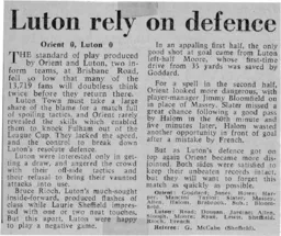 Match Report: Orient vs Luton Town FC (7th Sep 1968)