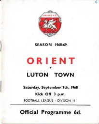 Programme: Orient vs Luton Town FC (7th Sep 1968)