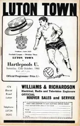 Programme: Luton Town FC vs Hartlepool (12th Oct 1968)