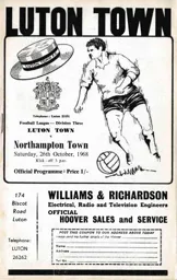 Programme: Luton Town FC vs Northampton Town (26th Oct 1968)