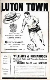 Programme: Luton Town FC vs Bournemouth (23rd Nov 1968)