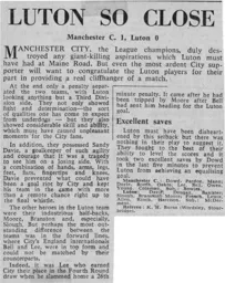 Match Report: Manchester City vs Luton Town FC (4th Jan 1969)