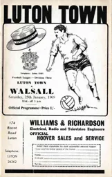 Programme: Luton Town FC vs Walsall (25th Jan 1969)