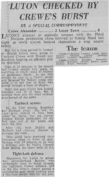 Match Report: Crewe Alexandra vs Luton Town FC (29th Jan 1969)