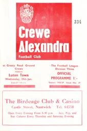 Programme: Crewe Alexandra vs Luton Town FC (29th Jan 1969)