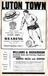 Programme: Luton Town FC vs Reading (1st Feb 1969)