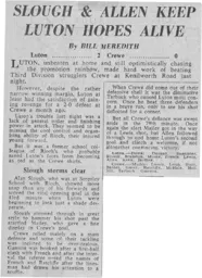 Match Report: Luton Town FC vs Crewe Alexandra (26th Feb 1969)