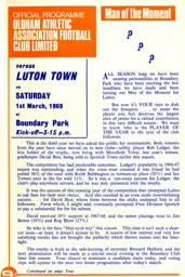 Programme: Oldham Athletic vs Luton Town FC (1st Mar 1969)