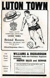 Programme: Luton Town FC vs Bristol Rovers (19th Mar 1969)