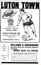 Programme: Luton Town FC vs Gillingham (22nd Mar 1969)