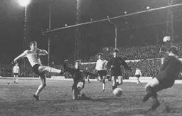 Brian Lewis smacks home the Town's third goal