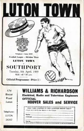 Programme: Luton Town FC vs Southport (8th Apr 1969)