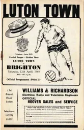 Programme: Luton Town FC vs Brighton & Hove Albion (12th Apr 1969)