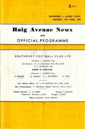 Programme: Southport vs Luton Town FC (14th Apr 1969)