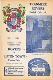 Programme: Tranmere Rovers vs Luton Town FC (18th Apr 1969)