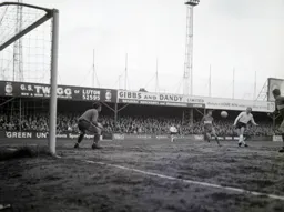 Ian Buxton hits a firm drive but no luck this time