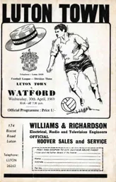 Programme: Luton Town FC vs Watford (30th Apr 1969)