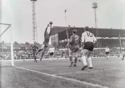 Keith Allen watches on as keeper makes the ball his