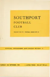 Programme: Southport vs Luton Town FC (16th Sep 1969)