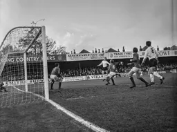 Terry Branson gets his header across the box