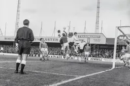 Terry Branston gets above the keeper