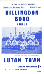 Programme: Hillingdon Borough vs Luton Town FC (6th Dec 1969)