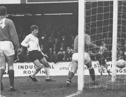 Malcolm Macdonald nets one of his hat-trick goals