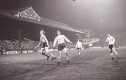 Keith Allen heads into the box