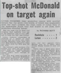 Match Report: Rochdale vs Luton Town FC (25th Apr 1970)