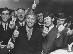 Jubilant Hatters on the train on the way back from Rochdale