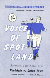 Programme: Rochdale vs Luton Town FC (25th Apr 1970)