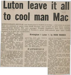 Match Report: Birmingham City vs Luton Town FC (29th Aug 1970)