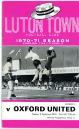 Programme: Luton Town FC vs Oxford United (1st Sep 1970)