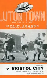 Programme: Luton Town FC vs Bristol City (3rd Oct 1970)