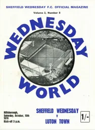 Programme: Sheffield Wednesday vs Luton Town FC (10th Oct 1970)