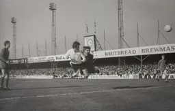 Don Givens scores the second with a flying header